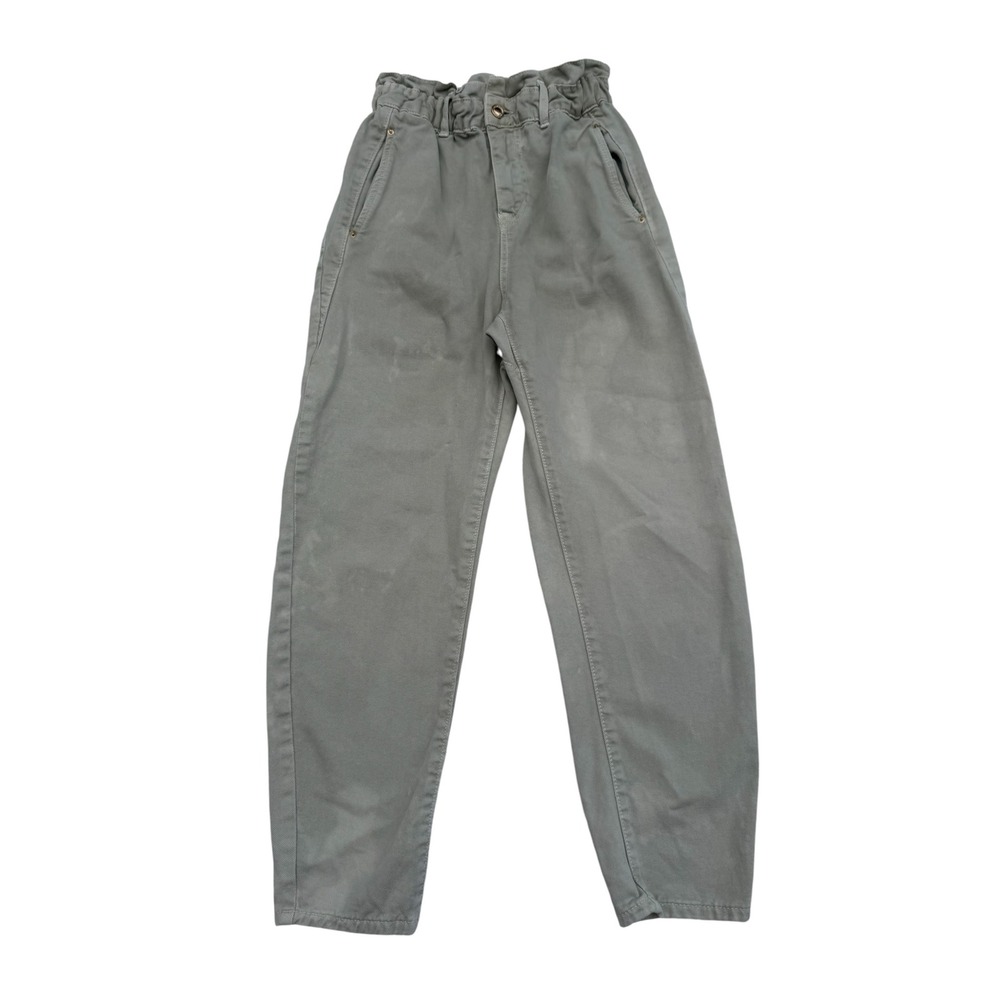 Zara Paperbag Pants Women Size 2 Sage Green Khaki GUC High Waisted Tapered